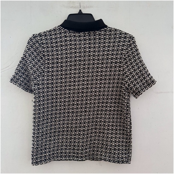 Zara Black and White Patterned Polo Short Sleeve Sweater Size Large - Picture 5 of 12